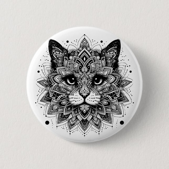 Mandala Pattern Cat Design 2 Inch Round Button (Front)