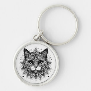 Mandala Pattern Cat Design Keychain