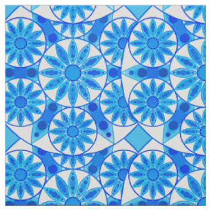 Mandala pattern, cobalt, turquoise and white fabric