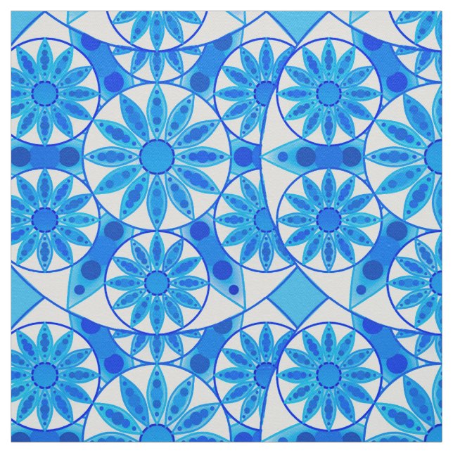 Mandala pattern, cobalt, turquoise and white fabric (Swatch)