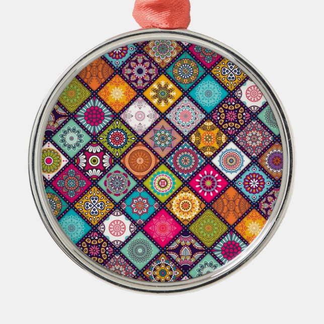 Mandala pattern colorful Moroccan Metal Ornament (Front)