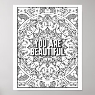 Mandala Pattern coloring page mindfulness quote Poster