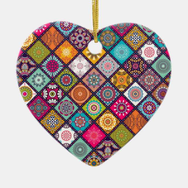 Mandala pattern colourful Moroccan Ceramic Ornament (Front)