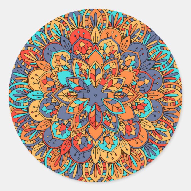 Mandala pattern colourful Moroccan Classic Round Sticker (Front)
