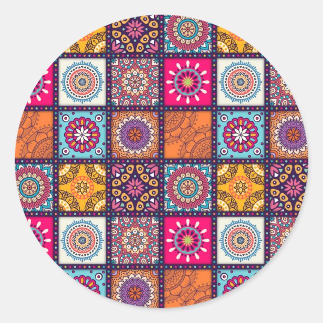 Mandala pattern colourful Moroccan Classic Round Sticker (Front)