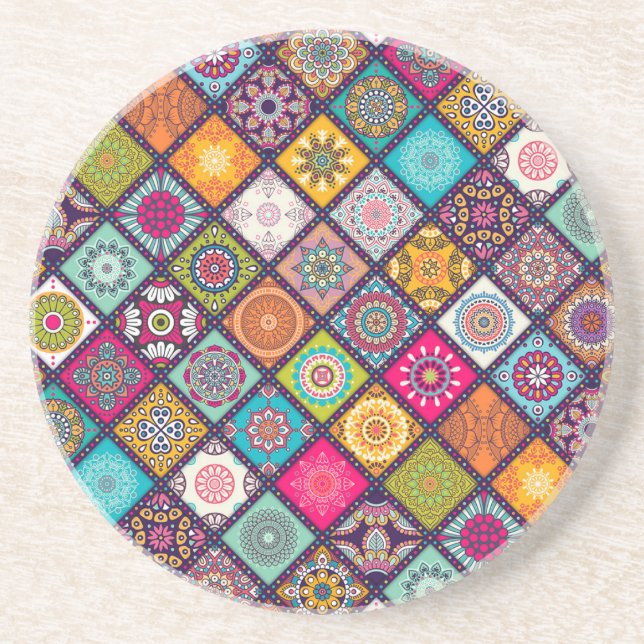 Mandala pattern colourful Moroccan Coaster (Front)