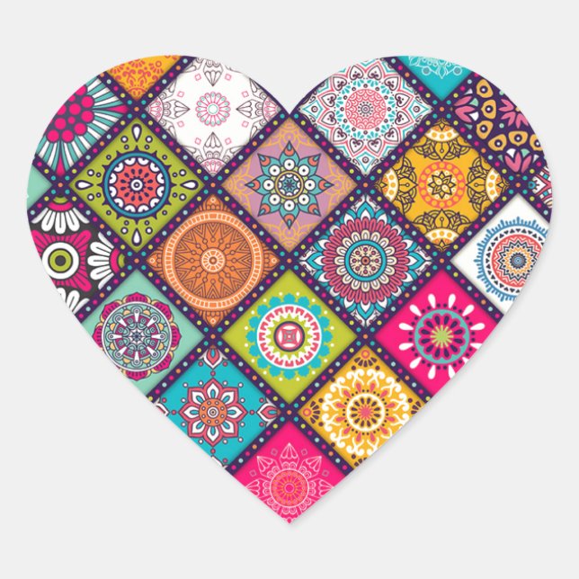 Mandala pattern colourful Moroccan Heart Sticker (Front)