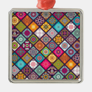 Mandala pattern colourful Moroccan Metal Ornament