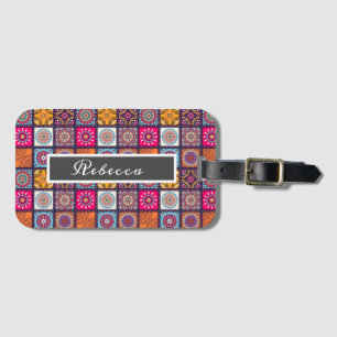 Mandala pattern colourful Moroccan name Luggage Tag