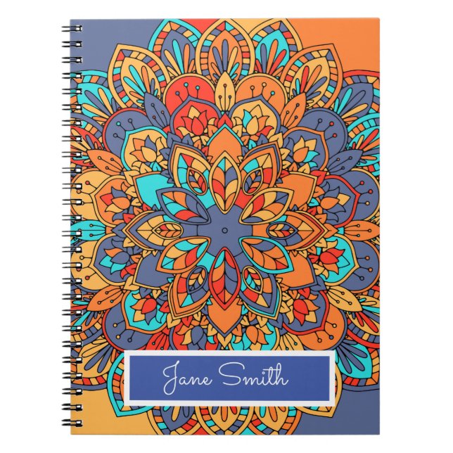 Mandala pattern colourful Moroccan name Notebook (Front)