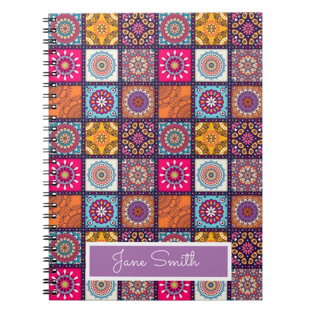 Mandala pattern colourful Moroccan name Notebook (Front)