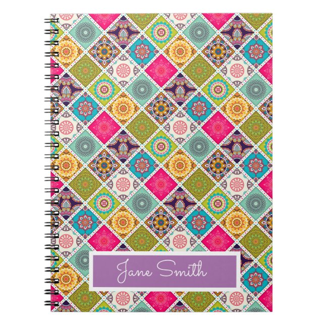 Mandala pattern colourful Moroccan name Notebook (Front)