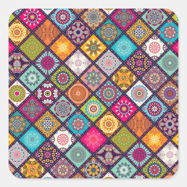 Mandala pattern colourful Moroccan Square Sticker (Front)