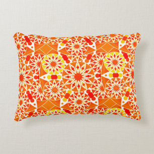Mandala pattern, Coral Orange and Gold Accent Pillow