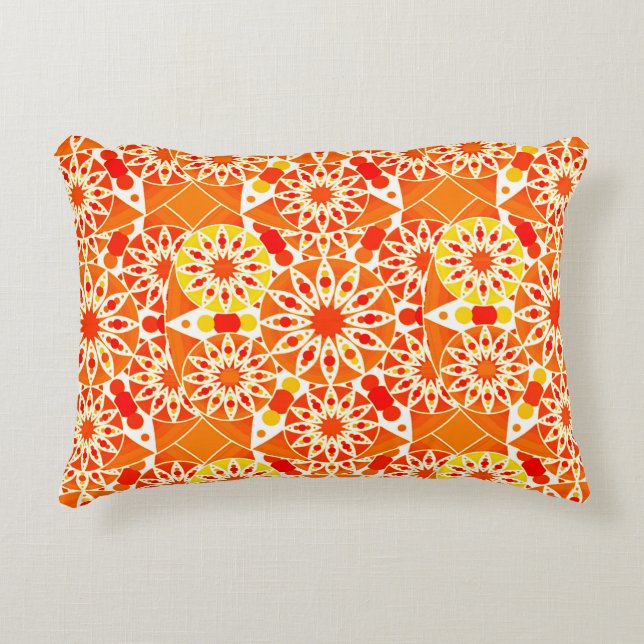 Mandala pattern, Coral Orange and Gold Accent Pillow (Front)