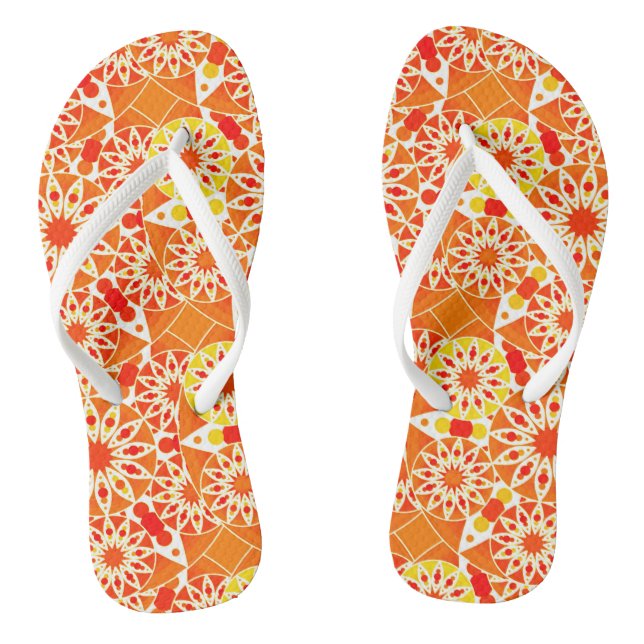 Mandala pattern, Coral Orange and Gold Flip Flops (Footbed)