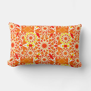 Mandala pattern, Coral Orange and Gold Lumbar Pillow