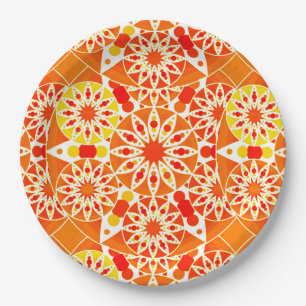 Mandala pattern, Coral Orange and Gold Paper Plate