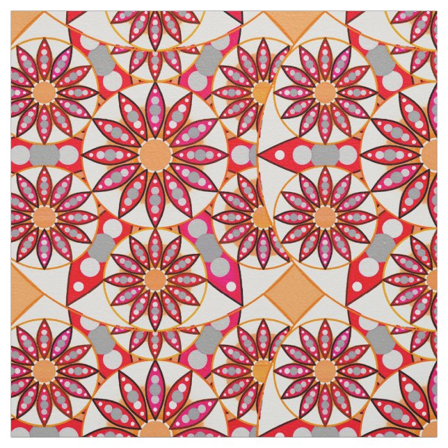Mandala pattern, coral, peach, white and grey fabric (Swatch)