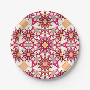 Mandala pattern, coral, peach, white and grey paper plate