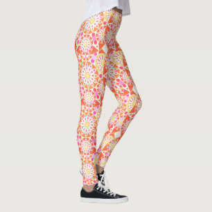 Mandala pattern, coral pink, peach, gold leggings