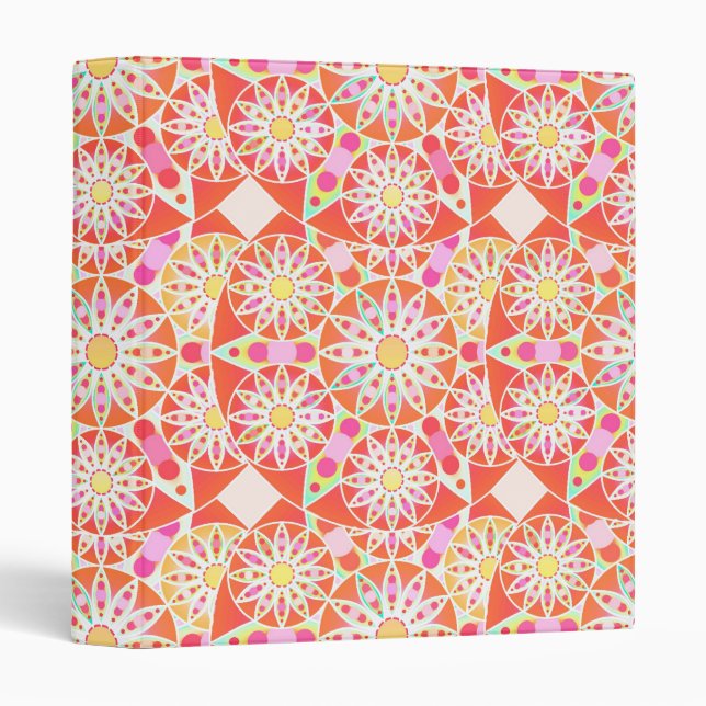 Mandala pattern, coral red, pink, gold binder (Front/Spine)