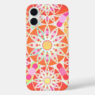 Mandala pattern, coral red, pink, gold iPhone 16 plus case