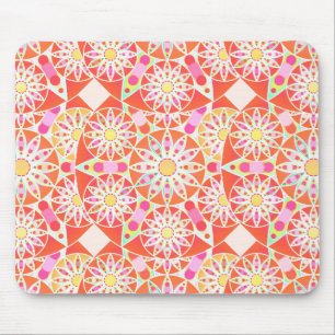 Mandala pattern, coral red, pink, gold mouse pad