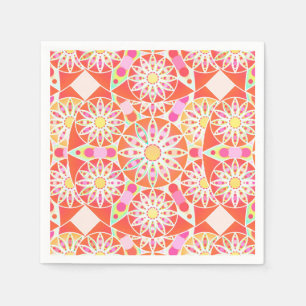Mandala pattern, coral red, pink, gold napkin