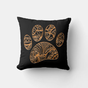 Mandala Pattern Dog Paw Print Throw Pillow