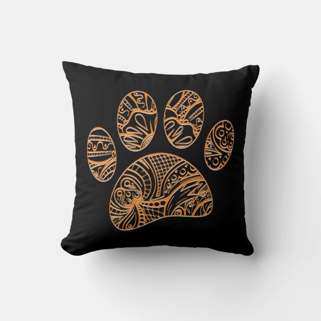 Mandala Pattern Dog Paw Print Throw Pillow (Front)