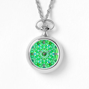 Mandala pattern, Emerald green and peacock Watch