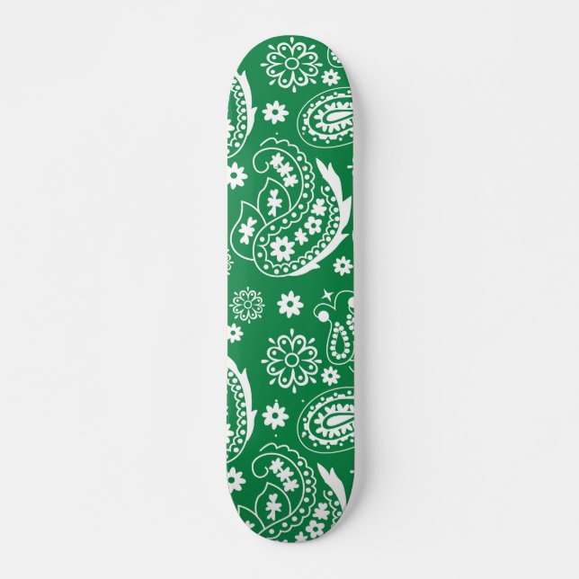 Mandala Pattern Green and White Halloween Fall Aut Skateboard (Front)