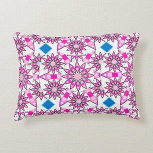 Mandala pattern, hot pink, black and white accent pillow