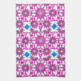 Mandala Pattern, Hot Pink, Black and White  Kitchen Towel