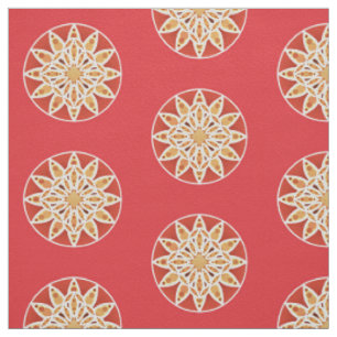 Mandala pattern in camel, dark red and white fabric