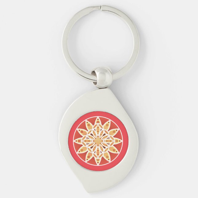 Mandala pattern in camel, dark red and white keychain (Front)