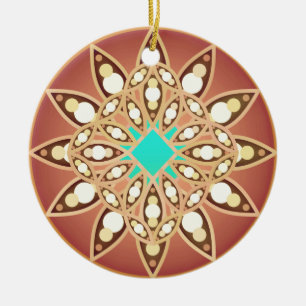 Mandala pattern in caramel and chocolate ceramic ornament