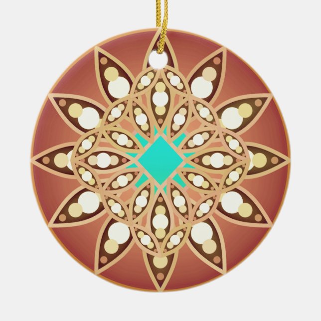 Mandala pattern in caramel and chocolate ceramic ornament (Front)