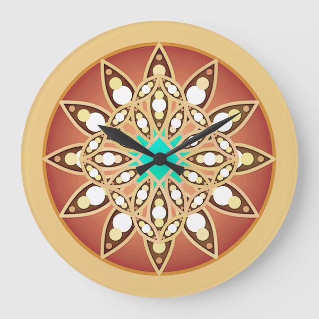 Mandala pattern in caramel and chocolate large clock (Front)