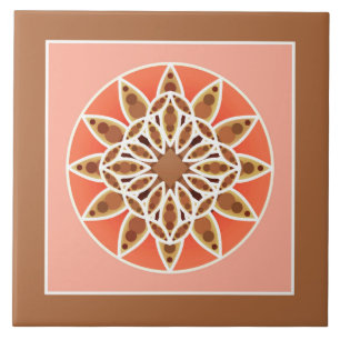 Mandala pattern in chocolate, caramel and coral tile