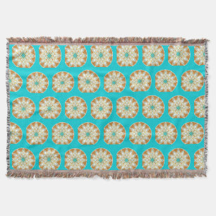 Mandala pattern in chocolate, tan and turquoise throw blanket