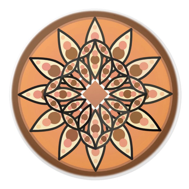 Mandala pattern in chocolate, terracotta and rust ceramic knob (Front)