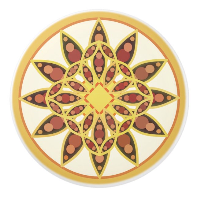 Mandala pattern in chocolate, terracotta and rust ceramic knob (Front)