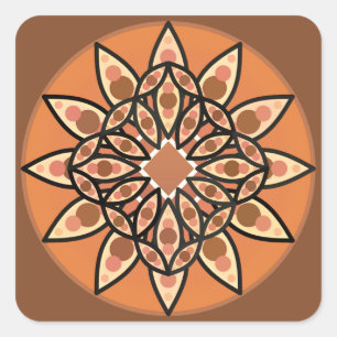 Mandala pattern in chocolate, terracotta and rust square sticker