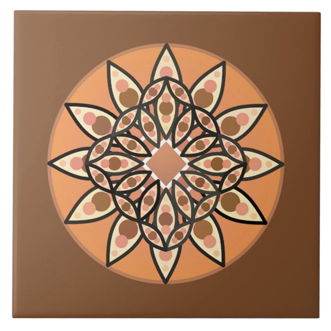 Mandala pattern in chocolate, terracotta and rust tile (Front)