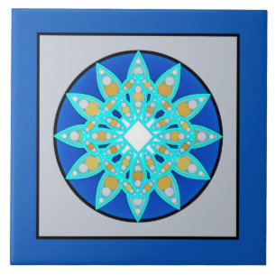 Mandala Pattern in Cobalt Blue and Gray / Grey Tile