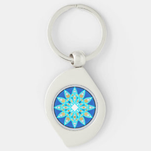 Mandala pattern in cobalt, grey and turquoise keychain