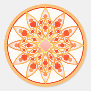 Mandala pattern in coral, orange and gold classic round sticker