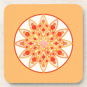 Mandala Pattern in Coral, Orange and Gold Coaster